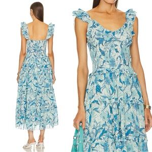 Love the Label Gaya Maxi Dress Smocked Tiered Blue White Floral